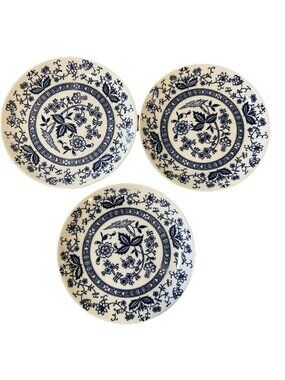 Set of 3 Blue Onion 6" Bread/Dessert Plates Blue White Floral Banner Japan